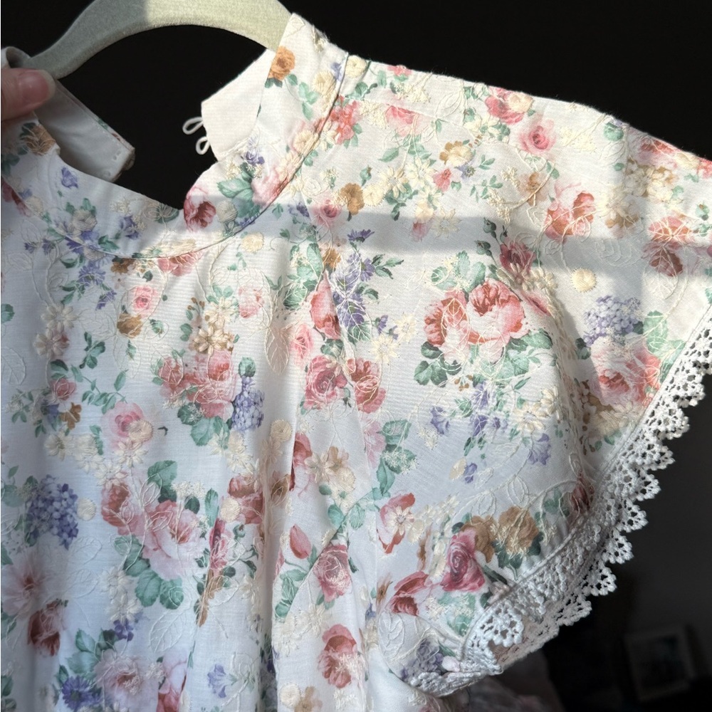 Lulu's Floral Lace Trim Dress with Open Back